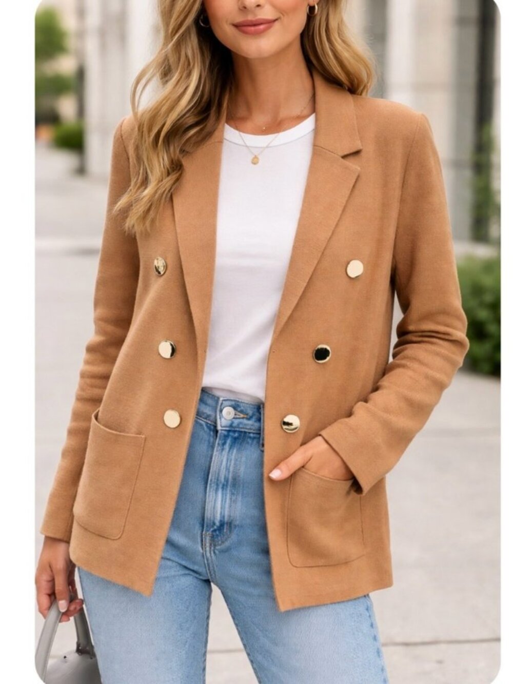 NEW! 119.00 SIONI CAMEL KNIT OPEN BLAZER CARDIGAN SZ M